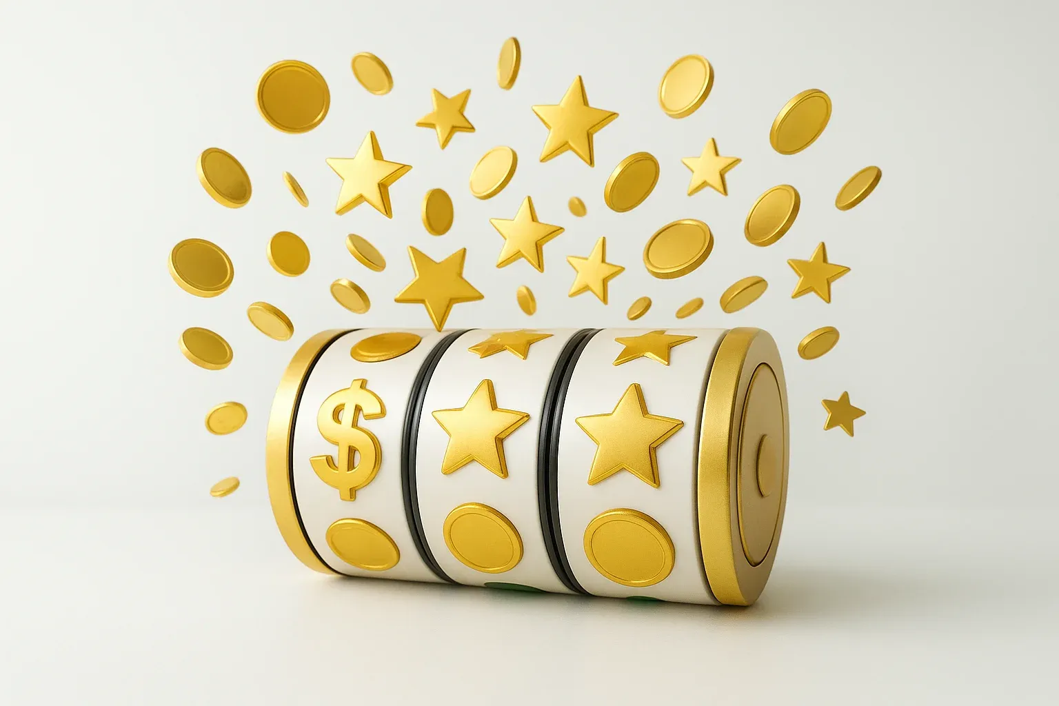 Winning Gold Reels Colorful slot machine reels with gold symbols, coins, and exploding stars