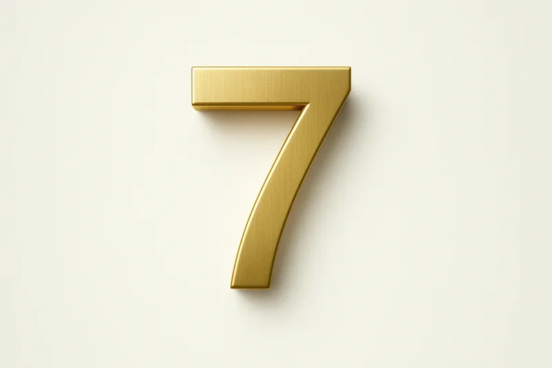 Single large golden seven symbol on cream background with soft shadow